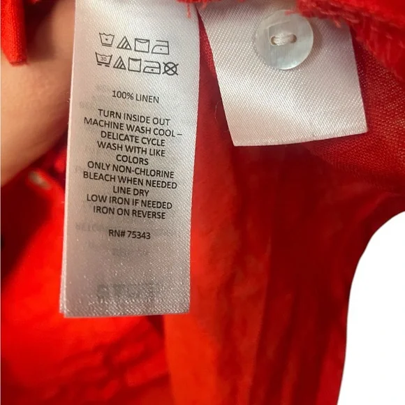 Sigrid Olsen Red Orange Linen Button Up Shirt Size 1X - Picture 5 of 7